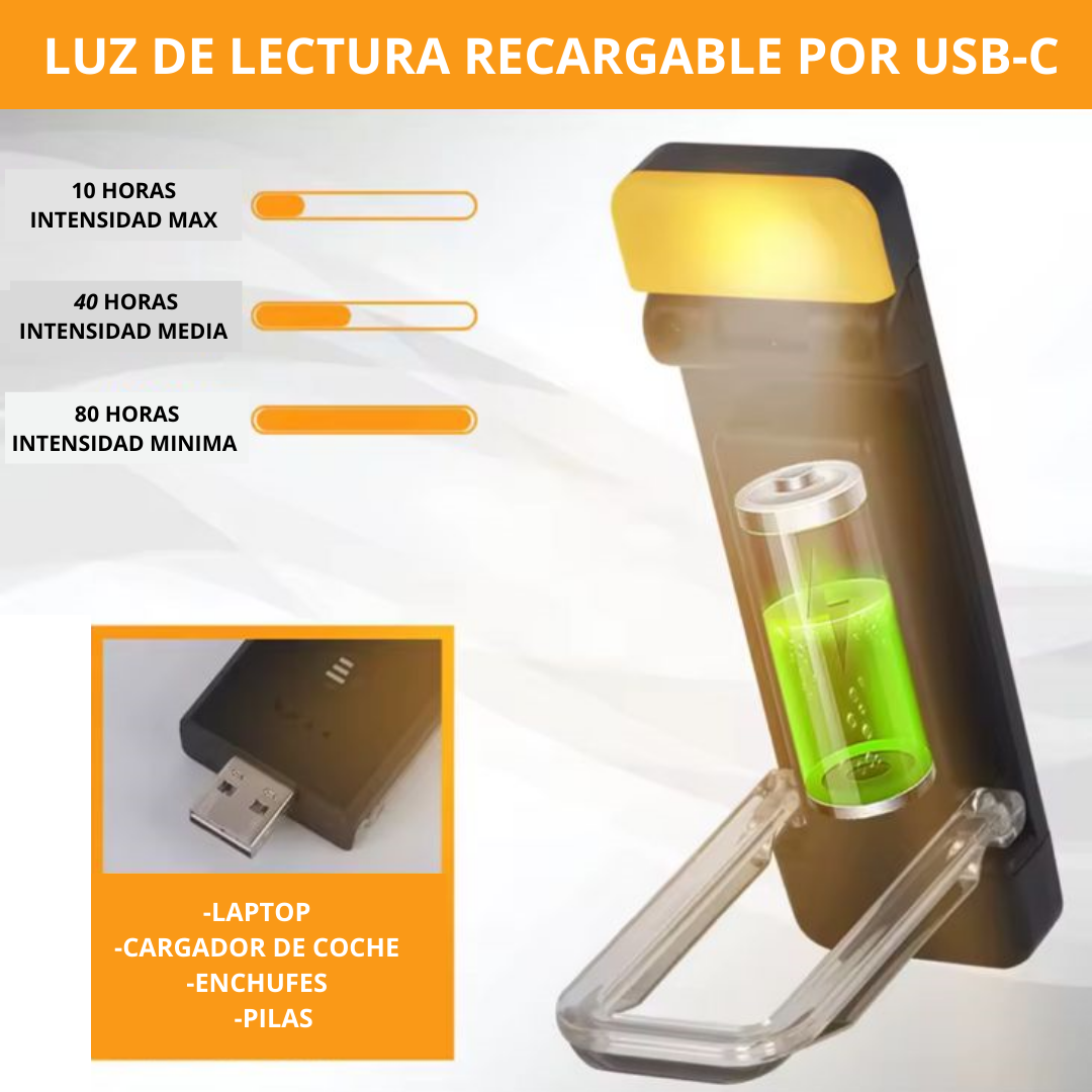 Luz led para libro con clip recargable