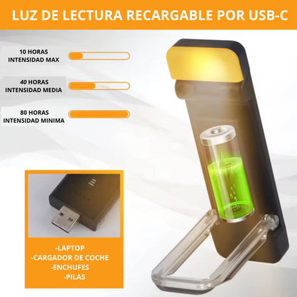 Luz led para libro con clip recargable